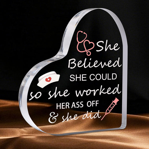 Nurse Gifts for Women Heart-Shaped Acrylic Paperweight Desk Decor, RN Graduation, Nurses