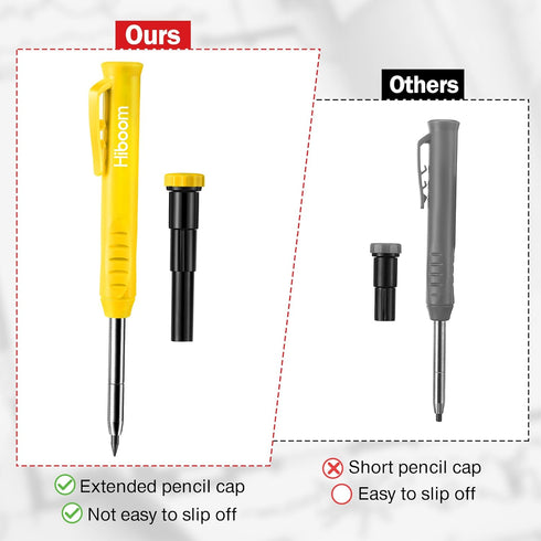 Hiboom Solid Carpenter Pencil Set with 7 Refills, Built-in Sharpener for Woodworking, Design Patent (Yellow)