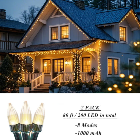 2 Pack 200 80ft Solhice Solar String Lights for Outside, LED Total Solar Powered String Lighting Outdoor Waterproof
