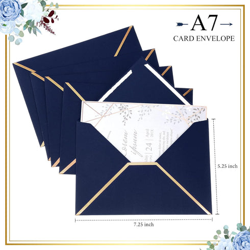 Epakh 100 Pcs Christmas A7 Invitation Envelopes, Gold Border 5 x 7 Thick Self Adhesive for Wedding Cards