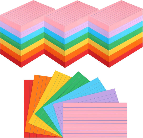 Fainne 2100 Pcs Ruled Index Cards, Assorted Color Note Cards, Lined Flash Cards for Studying, Home Office Supplies