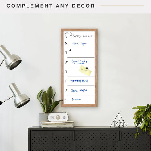 MCS 14x30 Walnut Framed Dry Erase Weekly Planner Whiteboard for Wall, Family Weekly Planner for Events