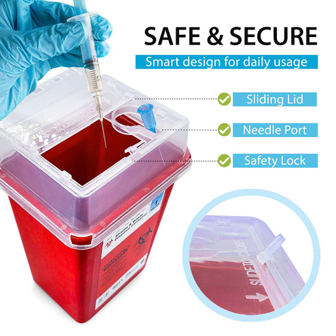 3 Pack Sharps Container, 1 Quart Needle Disposal Containers, Biohazard Containers for Home Use, Small Sharps Disposal
