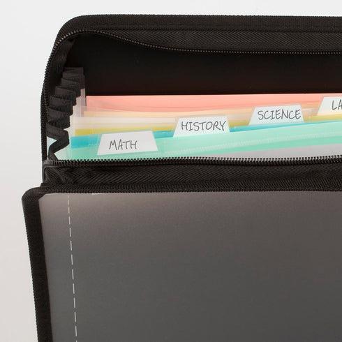 Five Star Expanding File Organizer + Study App, 7-Pocket Accordion, Zipper Closure, Black