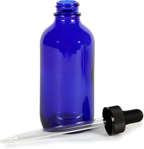Vivaplex Cobalt Blue Glass Bottles, 4 oz with Glass Eye Droppers - 2 Pack