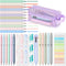 Clear Pencil Case with 12 Colors Highlighter, 5 Quick Dry Retractable Black Ink Pens, 6 Mechanical Pencils, 6-in-1