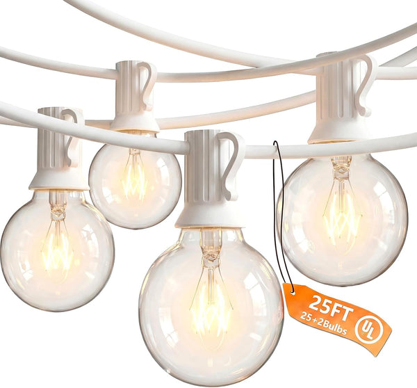 25FT G40 Outdoor String Lights with 27 Globe Clear Bulbs(2 Spare) Patio