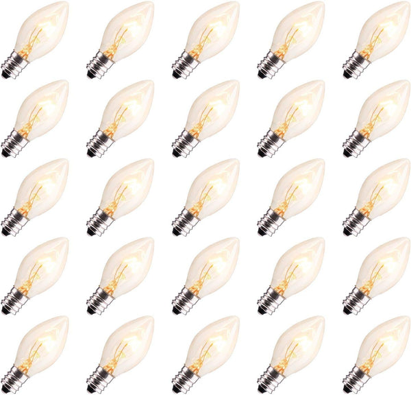 100 Pack C7 Christmas Replacement Light Bulbs, C7 Clear Incandescent Bulb for