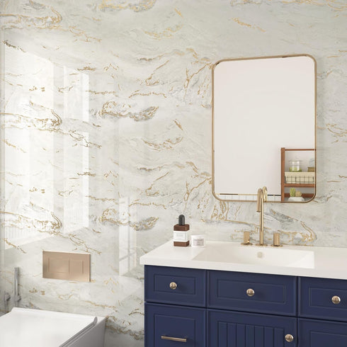 Glossy Marble Contact Paper 15.75"x78" for Kitchen Countertop, Waterproof Vinyl Wallpaper for Bathroom Cabinets