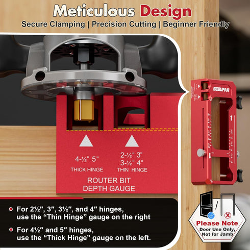 2.5" 5" 1/4" 5/8" 1-3/4" Door Hinge Jig, Aluminum Alloy Router Template Kit, Adjustable Mortise Jig for to Hinges, Fits