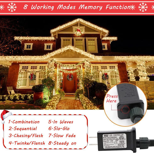 105FT 300 8 realization Christmas Lights Outdoor, LED String Lights Indoor with Modes, End-to-End Plug, UL Certified