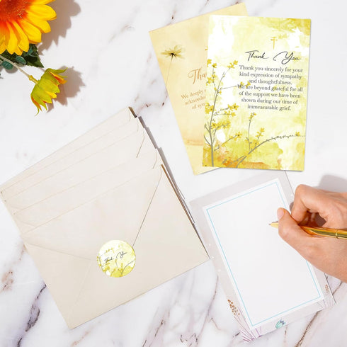 Hunanyume 24 Pack 4x6 Inch Unique Funeral Thank You Cards with Envelopes & Stickers - Watercolor Floral Butterflies