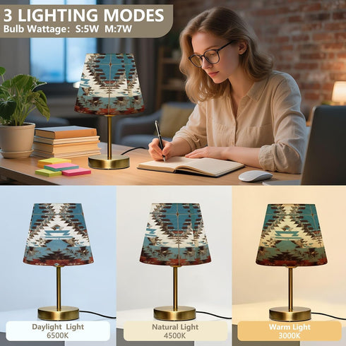 Dimmable ALAZA Table Lamp for Bedroom Nightstand Western Aztec Bedside Lamp with USB Port Fabric Shade Desk Lamps