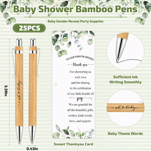 Yeaqee 25 Sets Woodland Safari Baby Shower Gifts for Guest Greenery Woodland Baby Shower Favors Retractable Baby Shower Pens Bamboo Pens Gender Reveal Greeting Cards Souvenirs Prizes by Yeaqee