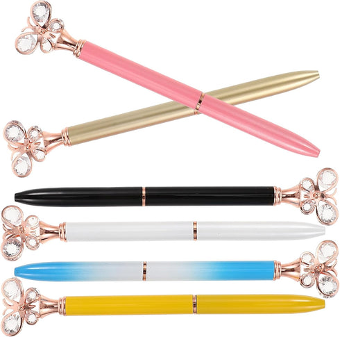STOBOK Creative Ballpoint Pens, Diamond Butterfly Roller Ball Pens for School Office, Pack of 6