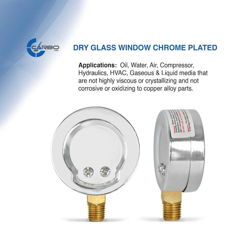 2-1/2" Pressure Gauge, Chrome Plated Steel Case, Dry, 0-100 psi/kPa, Lower Mount 1/4" NPT
