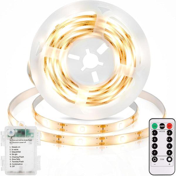 echosari 3.3FT Strip Lights Battery Operated, 2700K Tape Light with Self-Adhesive Timer