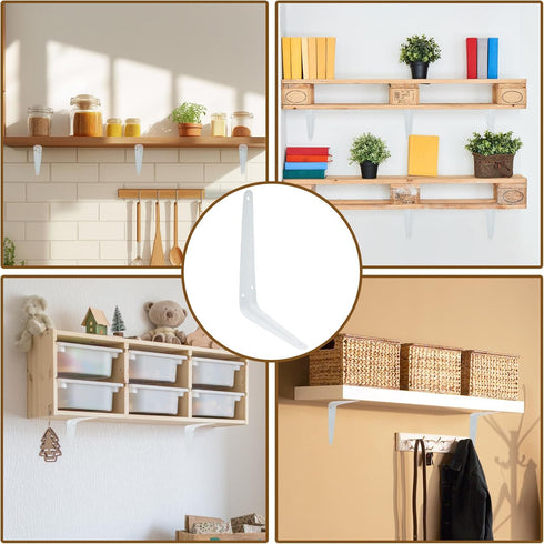 Mormchlots 24Pcs 8 6 Inch x White Shelf Brackets, Heavy-Duty Metal Steel Corner L Brackets for Shelves Shelf