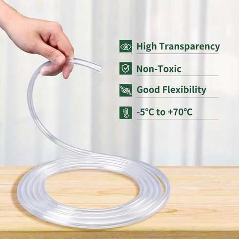 10 Feet - 1/4" ID x 3/8" OD Clear Vinyl Tubing, Translucent Plastic PVC Hose for Water Air Pump