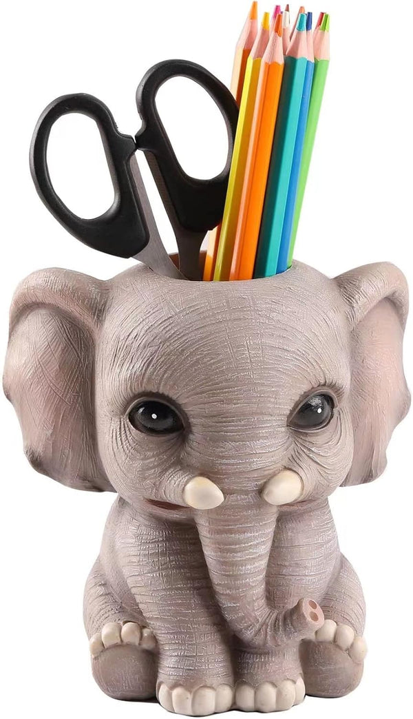 Elephant Pen Pencil Holder - Cute Animal Ornament Makeup Brush Holder for Home Office Desk Decor Organizer