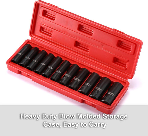 11 1/2-Inch Set, 6-Point, 10mm 24mm CASOMAN Pieces Drive Deep Impact Socket Metric