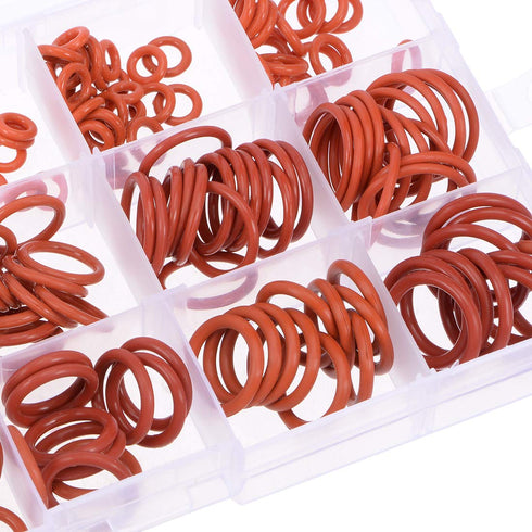 uxcell 225 Pieces Silicone Rubber O-Ring Assortment Kit, 15 Sizes Metric VMQ Sealing Gasket Set, Red