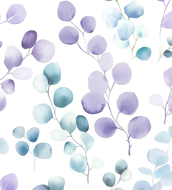 Laatse Purple Leaf Wallpaper Peel and Stick, Blue Eucalyptus Contact Paper 17.5"