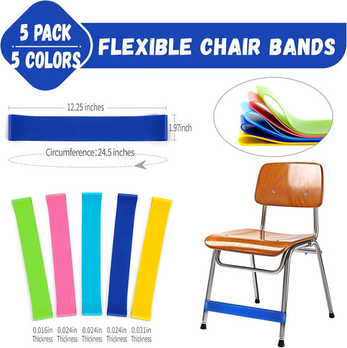 WNSIRVY 5 Pack Chair Bands for Kids with Fidgety Feet, ADHD Tools for Kids, Improve Focus & Reduce Restlessness, Chair