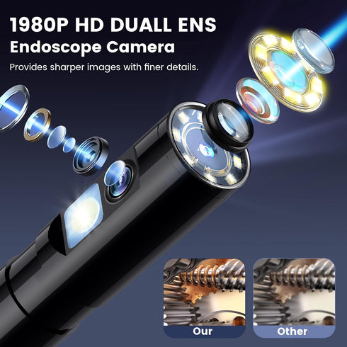 Endoscope Camera with Light, Dual Lens 1920P HD Borescope for iPhone or Android, Waterproof Inspection Camera