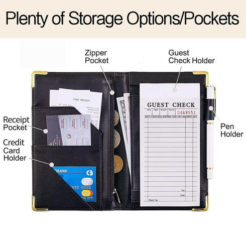 Waitress Book, Vikings Tree Server Books for Waitress with Zipper Pocket, Leather Server Book, Cash Check Bill Receipt