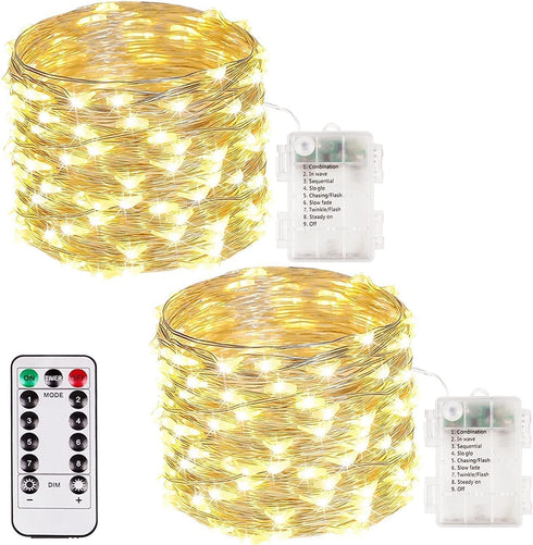 2 Pack 50 LED Fairy Lights Battery Operated with Remote, 16FT Waterproof