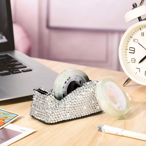 Glitter Tape Dispenser, Bling Crystal Luxury Handmade Diamond Holder with 2 Pcs Tapes for Girls, Women