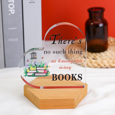 Book Lovers Gifts Literary Acrylic Heart Paperweight, Reading Essential & Bookshelf Accent for Bookworms and Bookish