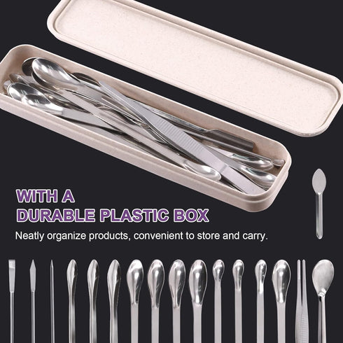 Swpeet 23Pcs Stainless Steel Micro Lab Scoop Spoon Assortment Kit, Pill Filler Tamper Tool for Laboratory