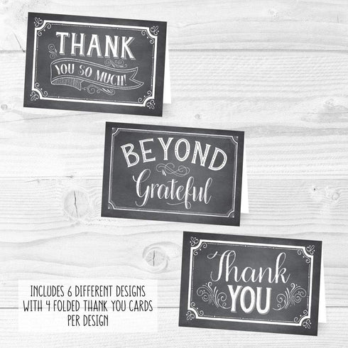 Hadley Designs 24 Chalkboard Thank You Cards | Envelopes, Great Note for Adult Funeral Sympathy or Gift Gratitude