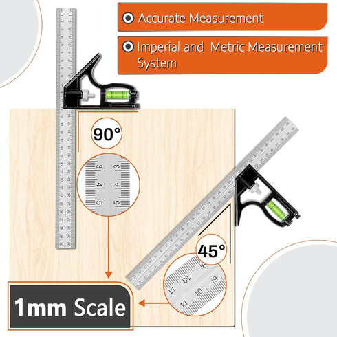 Fasouna 12" Set, 12 Inch Advanced Rafter Square and Combination Square Imperial Carpenter Square Woodworking Framing