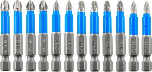 Anti Slip Phillips Cross Slot Pozidriv Screwdriver Bit Set, 12PCS 1/4 Inch Hex Shank, 2 Inch Length S2 Steel
