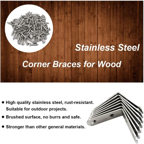 8 Pack 2 Inch 90 L Bracket Corner Braces Stainless Steel Heavy Duty Shelf Bracket for Wood Shelves, Wall Hanging
