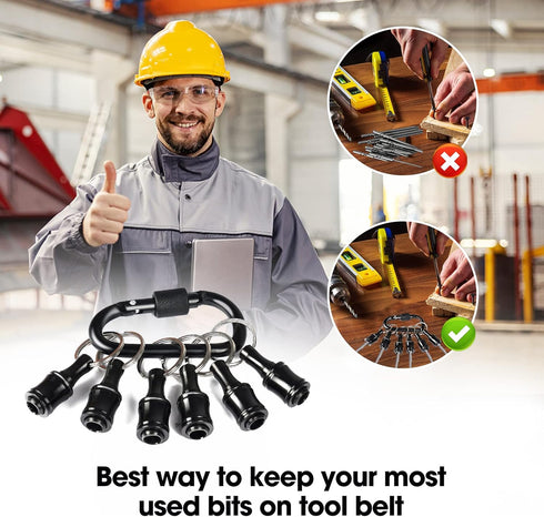 Bit Holder 1/4 inch Hex Shank Screwdriver Bits Holder Extension Bar Keychain Screw Adapter Drill Change Hand-held Screwdrivers Drill Bits Holder Portable (Black)
