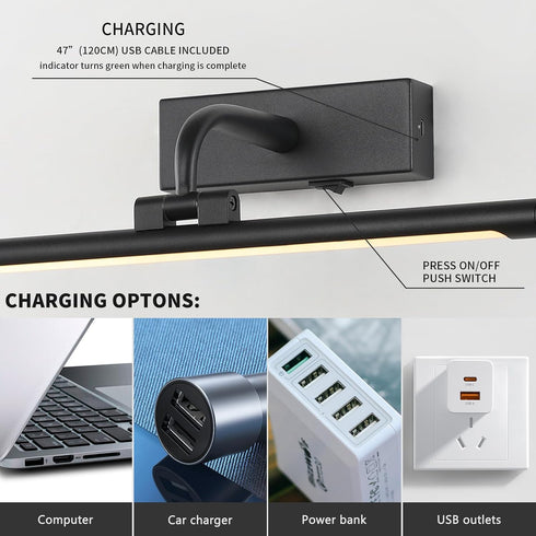 15.94in 3CCT Dimmable Battery Operated Picture Light with Remote and Timer, Wireless Gallery Lights for Picture Black