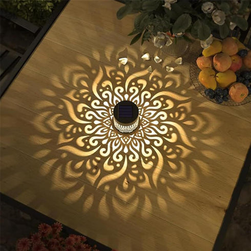 (1PC) DDRIC Decorative Solar Mandala Lights, Metal Solar Powered Outdoor Wall Sconces, Waterproof Step Lights, Warm