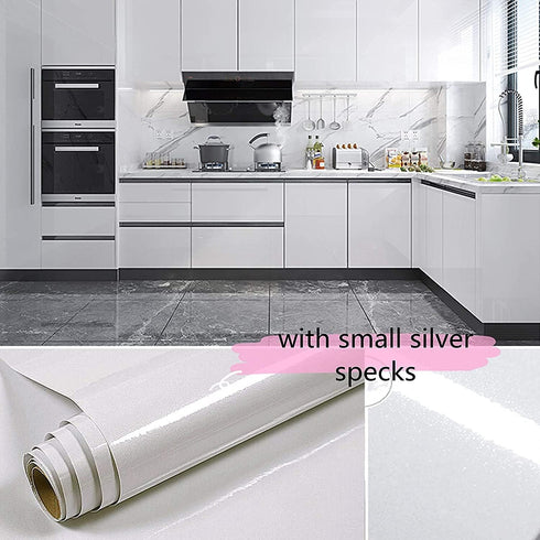 TANONE White Wallpaper, 17.7" X 118", Peel and Stick Countertop Glossy Self Adhesive Vinyl Film for Kitchen