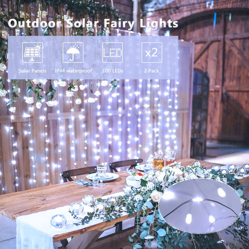 2 Pack 33FT 100 8 JMEXSUSS Solar String Lights Outdoor Waterproof, Each LED Solar Fairy Lights Outdoor, Modes White