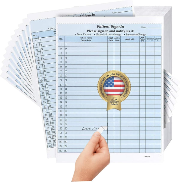 NextDayLabels Patient Sign-in Sheets - HIPAA Compliant, 3-Part Carbonless NCR Forms -