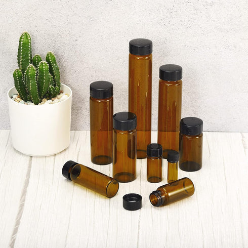 PATIKIL 10mL Reagent Media Bottle, 12 Pack Round Glass Storage Bottles with Plastic Screw Cap, Brown