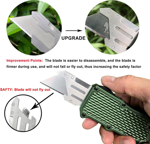 5PCS Caressolove Automatic Utility Knife, Green Razor Blades Pocket Knife, Box Cutters Retractable Heavy Duty, Premium