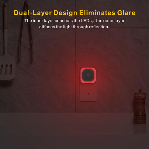 YUNLEX 2 Pack 0% Dimmable, Plug in Red Sleep Night Light with Motion Sensor & Dusk to Dawn Sensor, Soft Glow, Blue