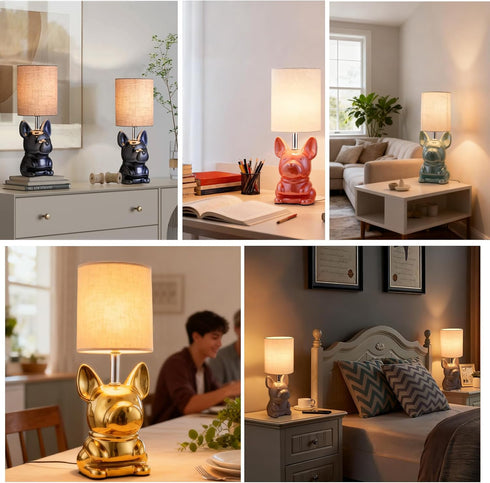Set 2 4W Bulb EOEYYOYB of Ceramic Table Lamp, Puppy Shape Desk Lamp Cute Bedside Lamp for Nightstand, Living Room