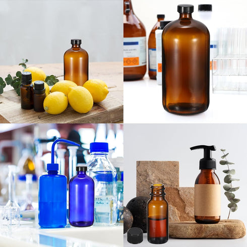 PATIKIL 32oz (960ml) Glass Sample Bottles 1Pcs Round Dispensing Bottle with Black Poly Cone Cap
