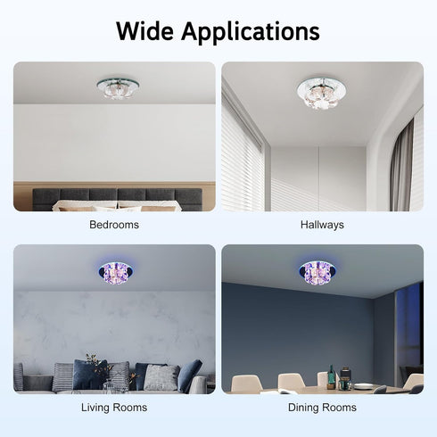 YUASDUU K9 Bulbs Modern Crystal Ceiling Lamps, LED Flush Mount Chandelier Blue-Warm White Pendant Lighting Fixture
